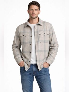 Express Wool Casual Button down shirt jacket men plaid cream beige grey